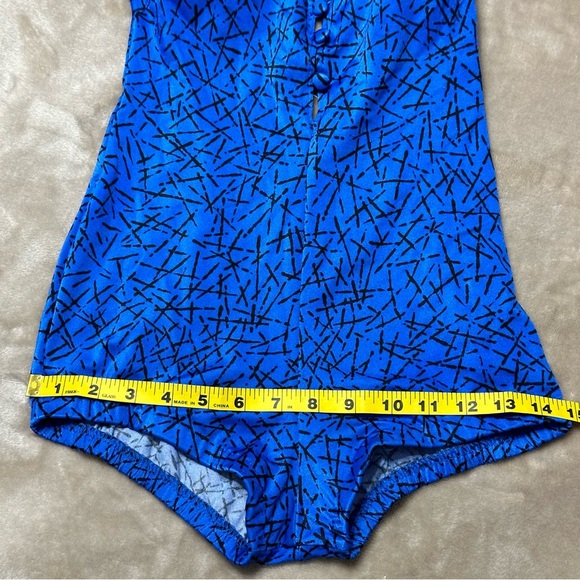 Maxine of Hollywood Vintage One Piece Button Front Blue Black Swimsuit Size 12 - Picture 7 of 10